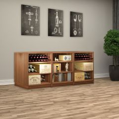 Wine rack sideboard, pear wood, consisting of 3 modules with 2 shelves incl. plinth, D 55 cm