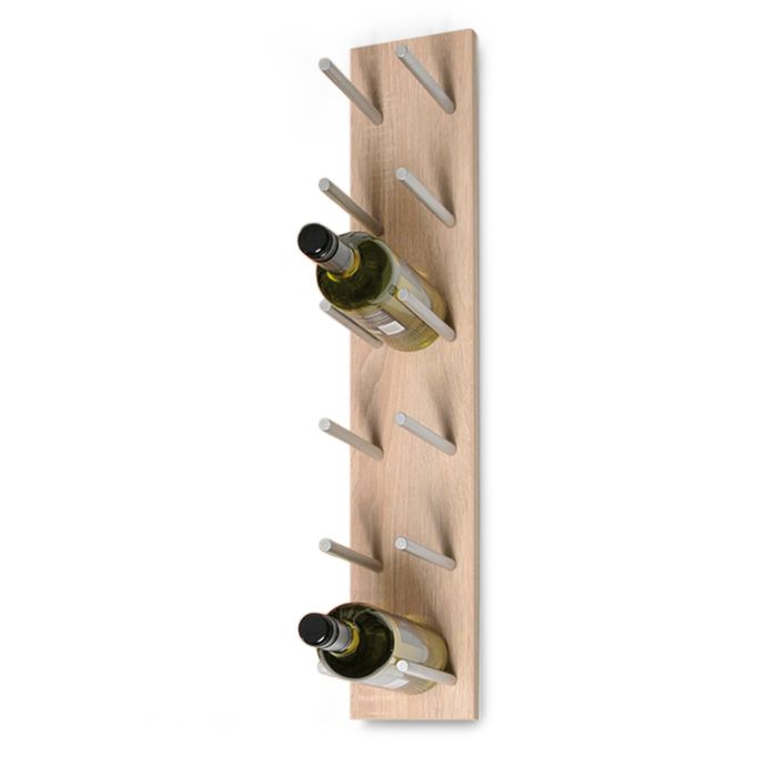 Wall wine rack system ESTABA, holds 6 bottles, light oak