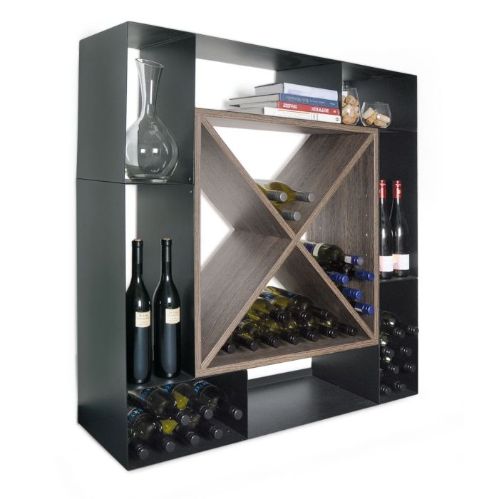 Wine rack NERO, wood & steel material mix