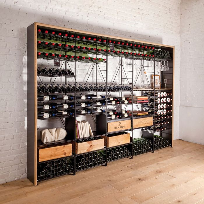 LA CAVE metal wine rack system with wooden frame, H220cm