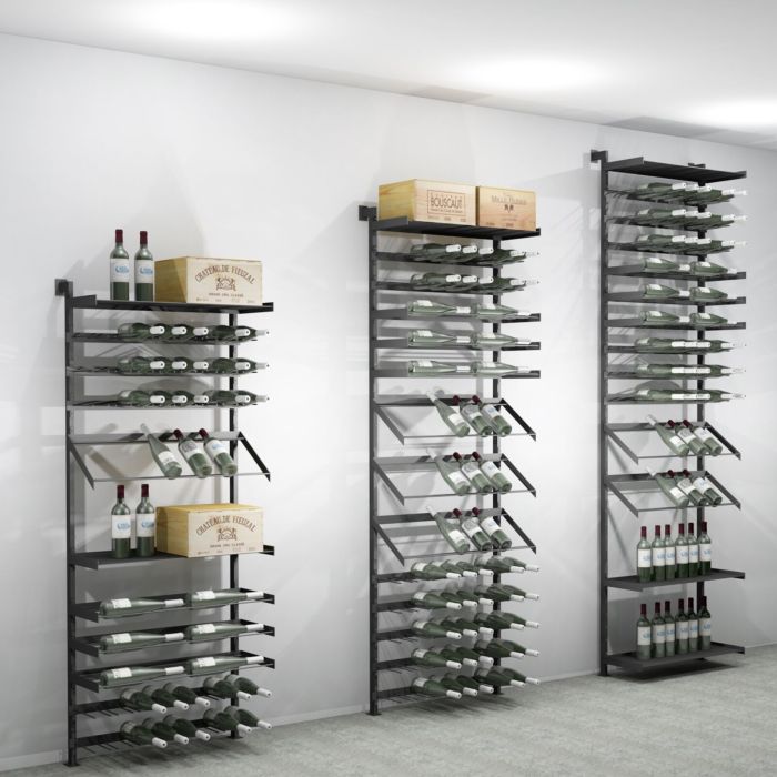 Metal wine rack system BLACK PURE VARIO for wall mounting,height adjustable,modular