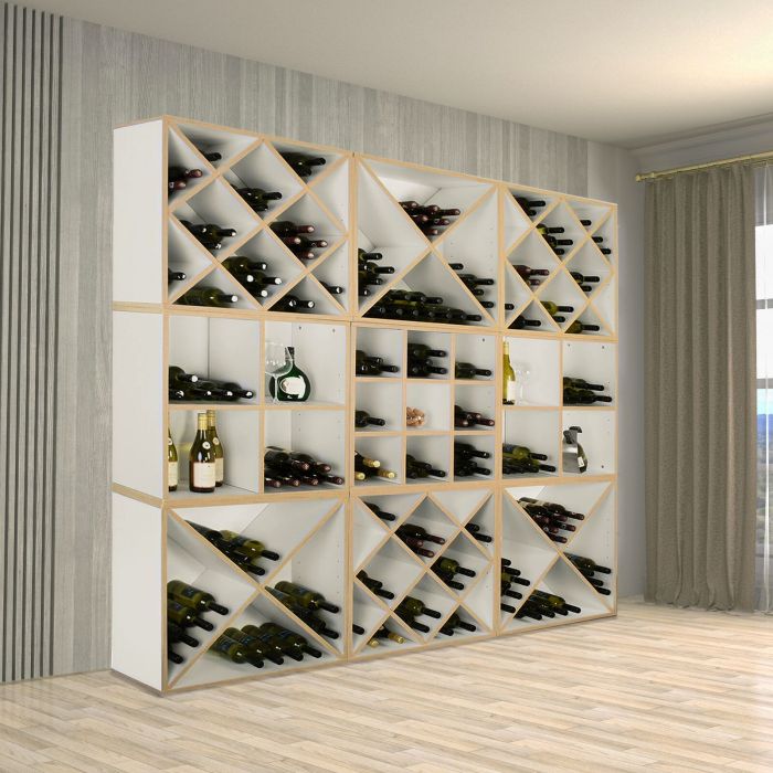 Wine rack system CAVEPRO, Alpine white with natural oak edge