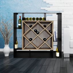 Wine rack NERO, light oak & steel, 12 diamonds